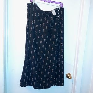 90s Navy Floral Laura Ashley Button Split Skirt